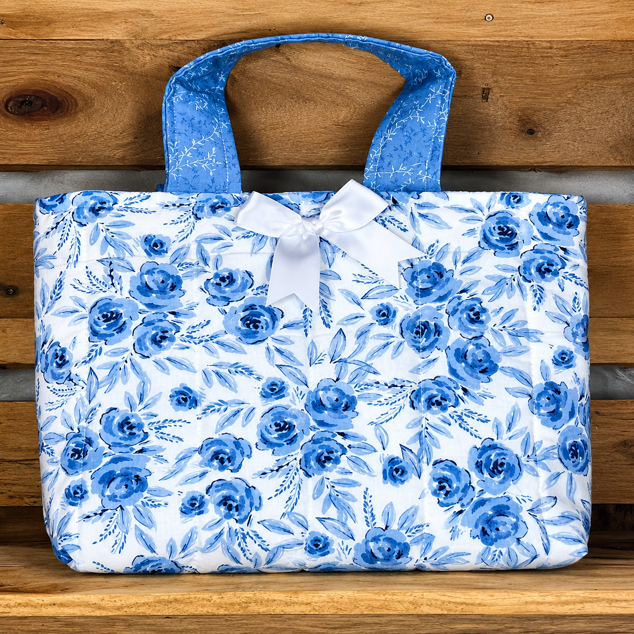 Blue Rose Handmade Quilted Bible Sleeve/Small Tote