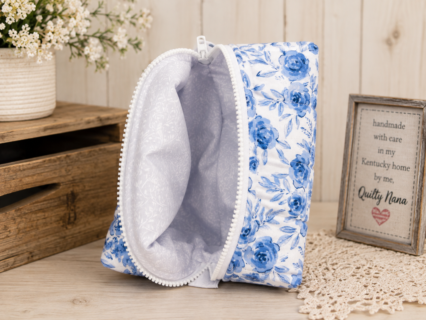 Blue Rose Blossom Boxy Organizer