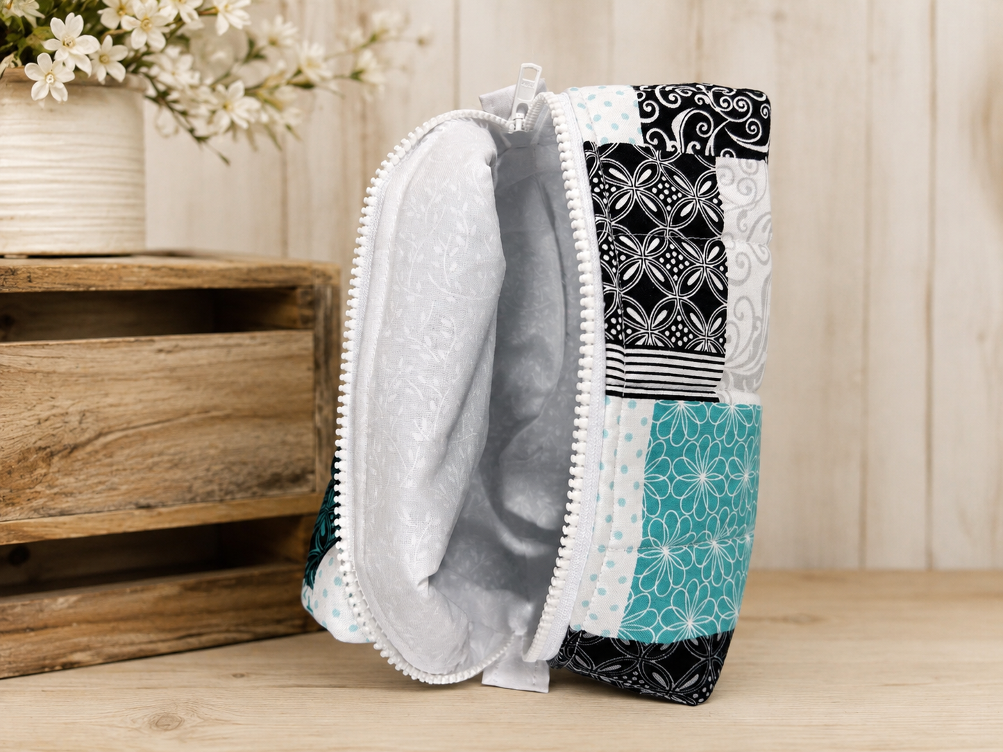 Teal Patchwork Charm Boxy Organizer