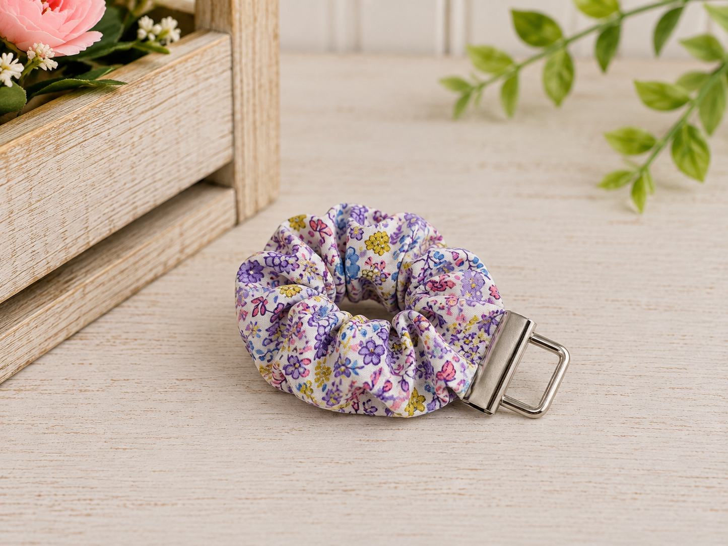 Purple Garden Scrunch Keychain Wristlet