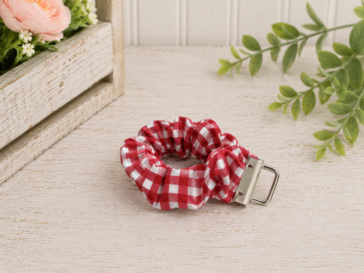 Red Gingham Scrunch Keychain Wristlet