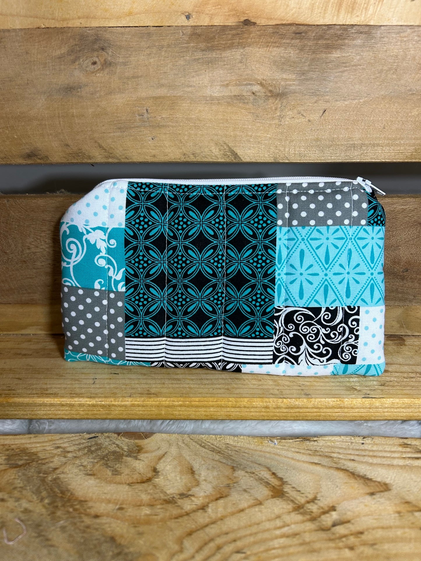 Teal and Black Patchwork Eyeglasses/Pencil Case