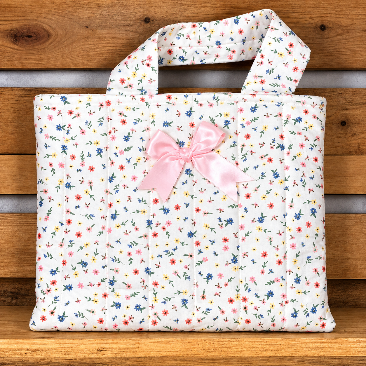 Handmade Quilted Bible Sleeve/Small Tote | Wildflower Bible Cover with Handles