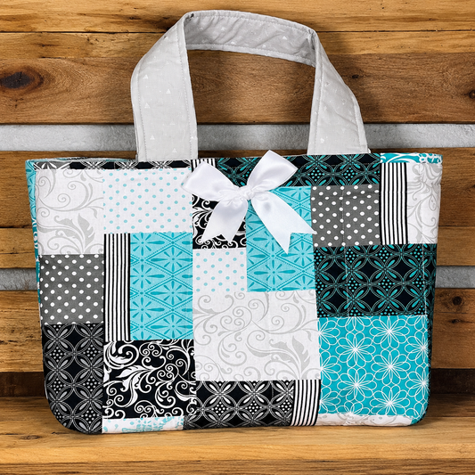 Teal Patchwork Handmade Quilted Bible Sleeve/Small Tote