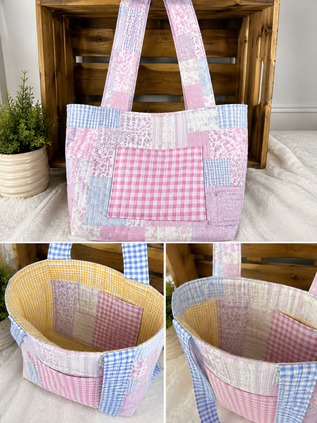 Pastel Patch w/Yellow Liner Tote