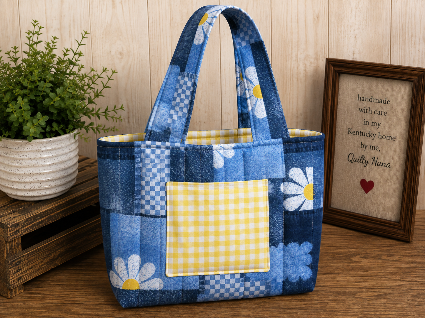 Denim and Daisy Tote w/Yellow Liner
