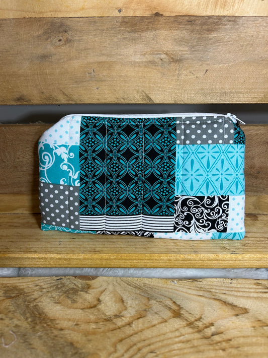 Teal and Black Patchwork Eyeglasses/Pencil Case