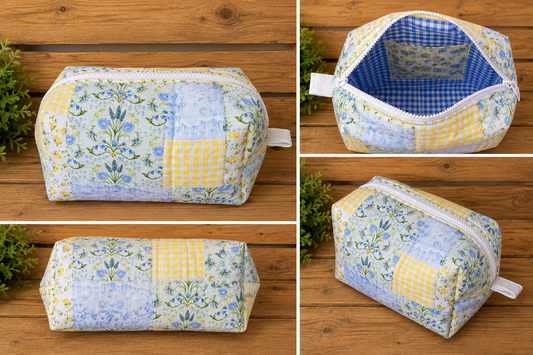 Sunny Meadow Boxy Organizer | Handmade Quilted Travel Pouch