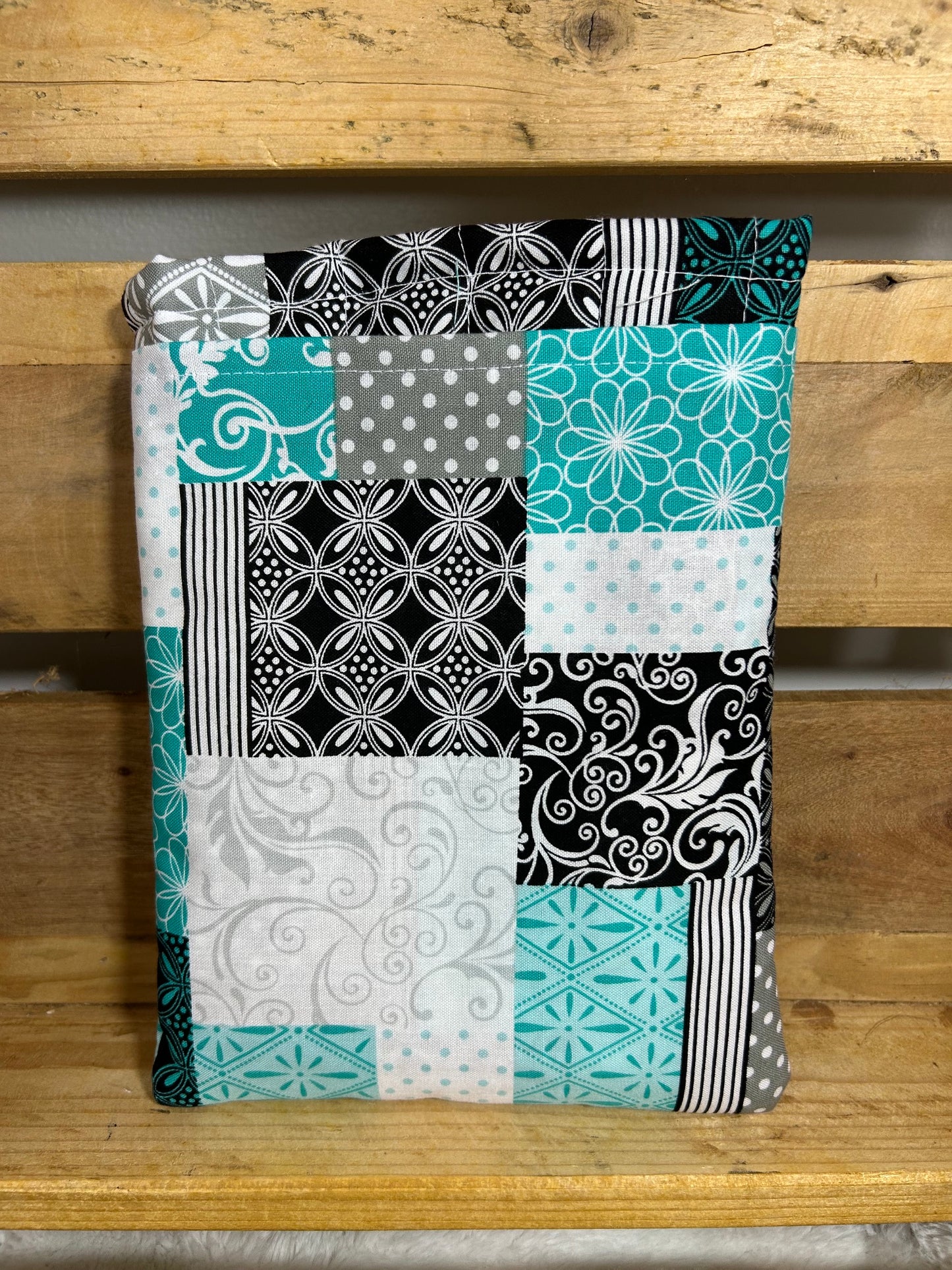 Teal Patchwork Charm Book Sleeve